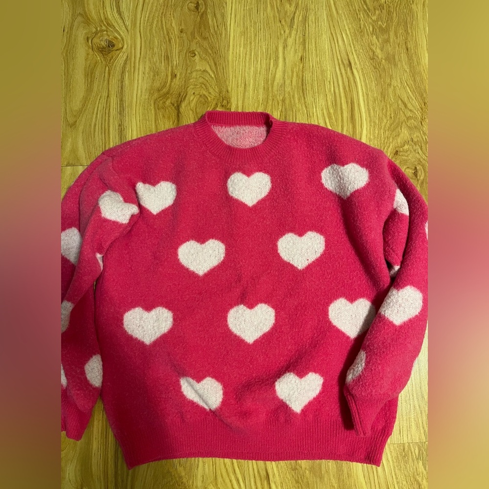 Heart Pattern Pink Sweater
